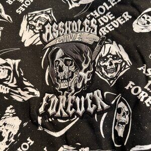 Assholes Live Forever, Black/White Hoodie with Silver embroidery, LARGE, NWOT